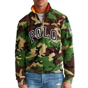 Polo Ralph Lauren Men's Green Camouflage 1/4 Zip Fleece Sweatshirt L